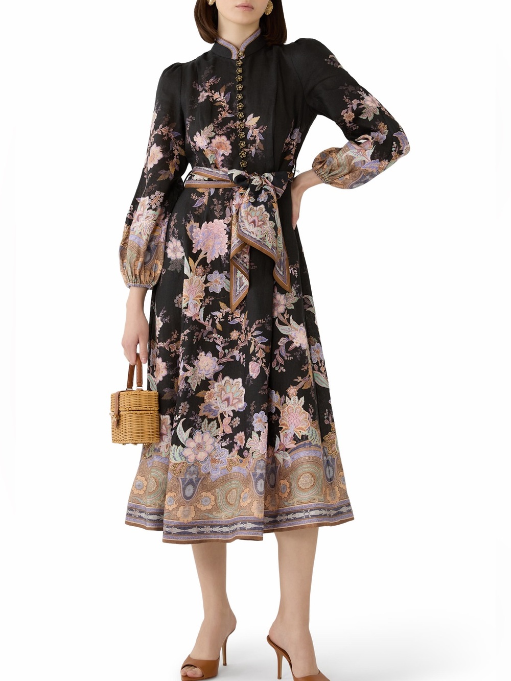 Zimmermann Luna Button Midi Dress in Midnight